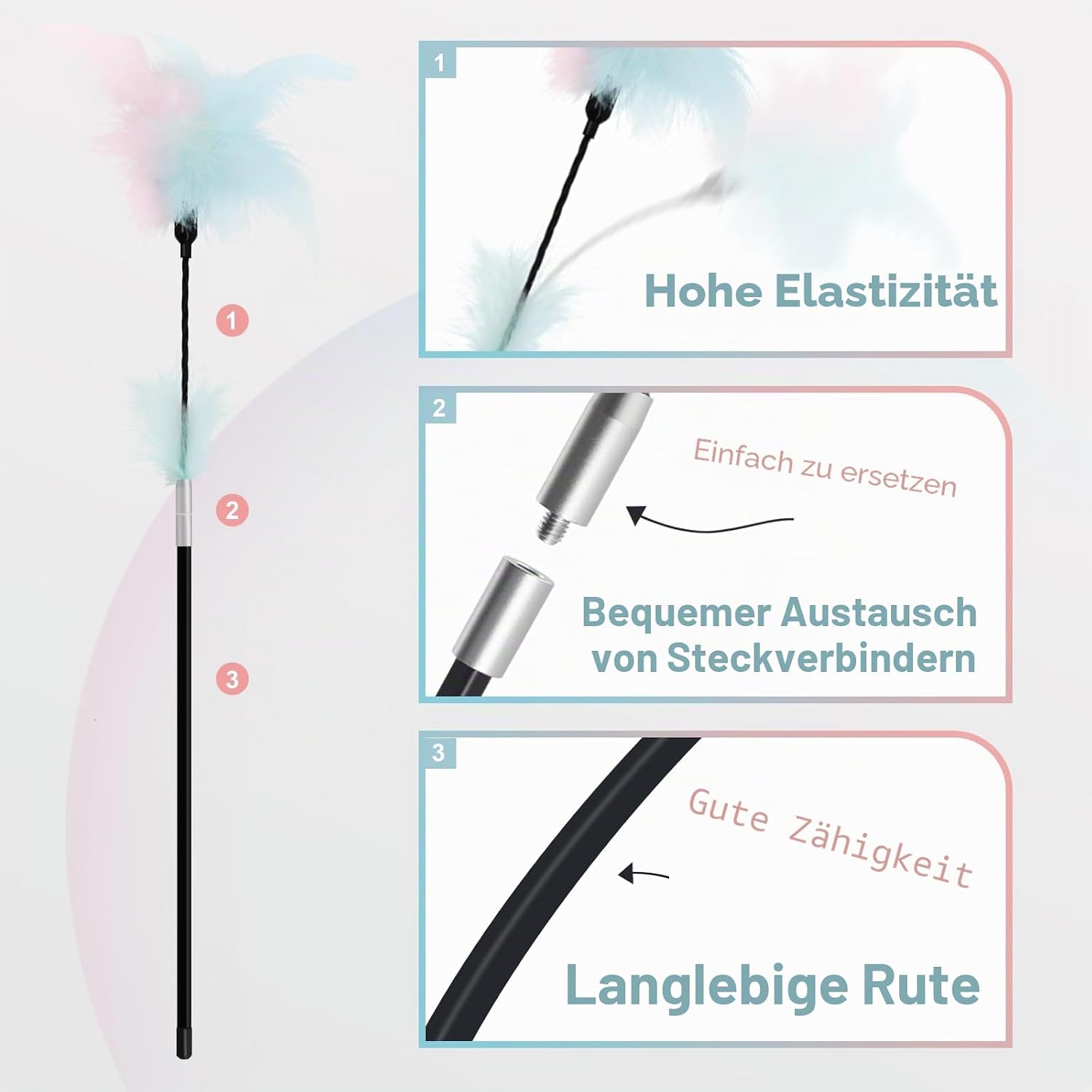 Detalle de SONGWAY Katzenspielzeug Angel mit Feder – Interaktives Katzenspielzeug-Set mit 2 Angelruten und 4 Feder-Ködern