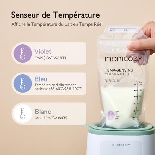 Detalle 2 de Momcozy Sachets de Congélation Lait Maternel 180mL – Lot de 120, Double fermeture, 100% stériles