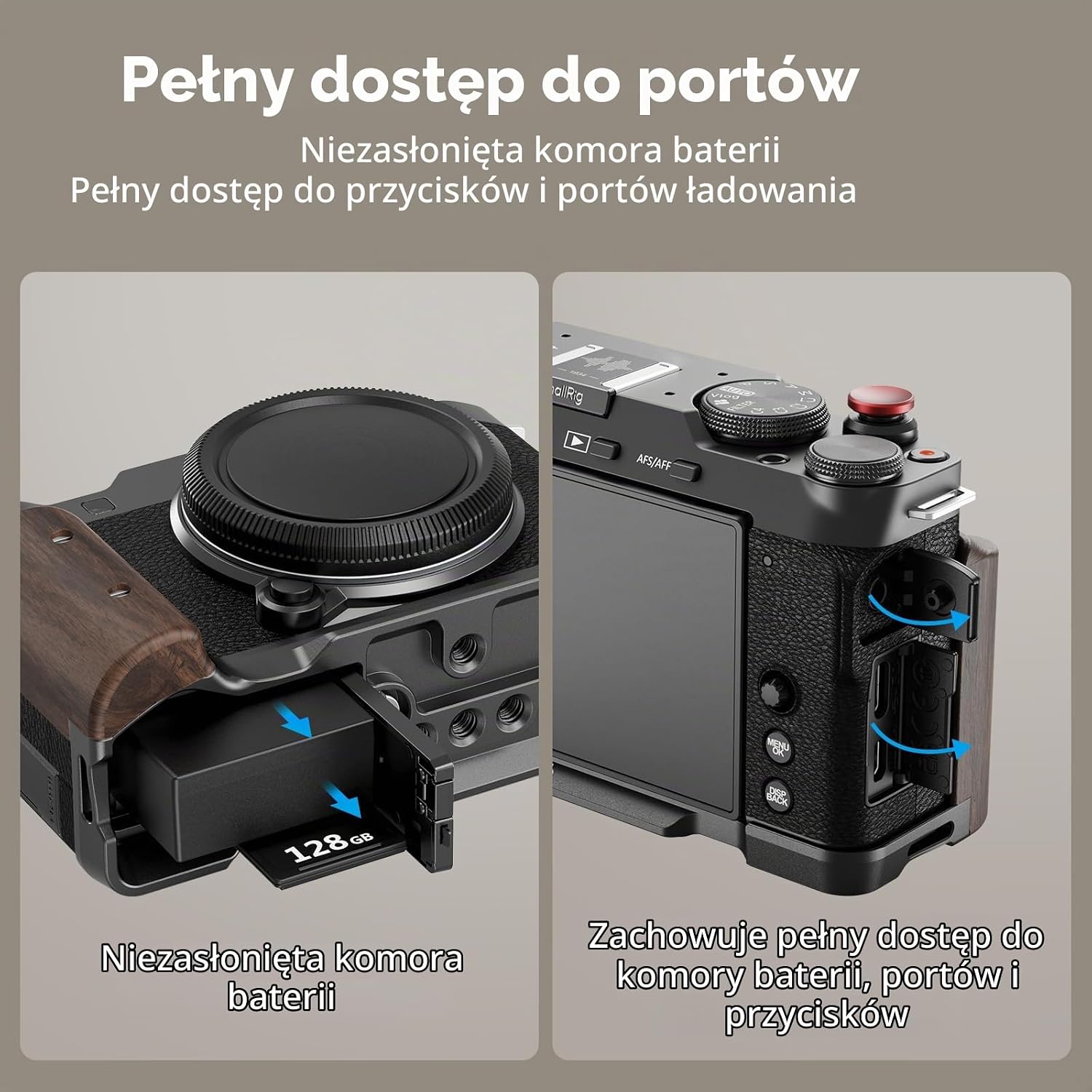 Detalle de SMALLRIG 5260 – drewniany uchwyt L do FUJIFILM X-M5 z mocowaniem Arca-Swiss