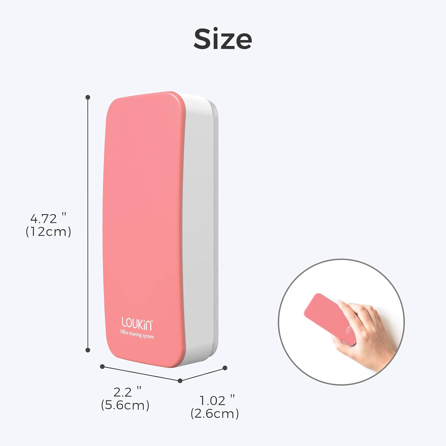 Detalle de Loukin Magnetic Dry Erase Eraser with Built-in Cleaner (Pink) for Whiteboards, Glass Boards & Note Boards