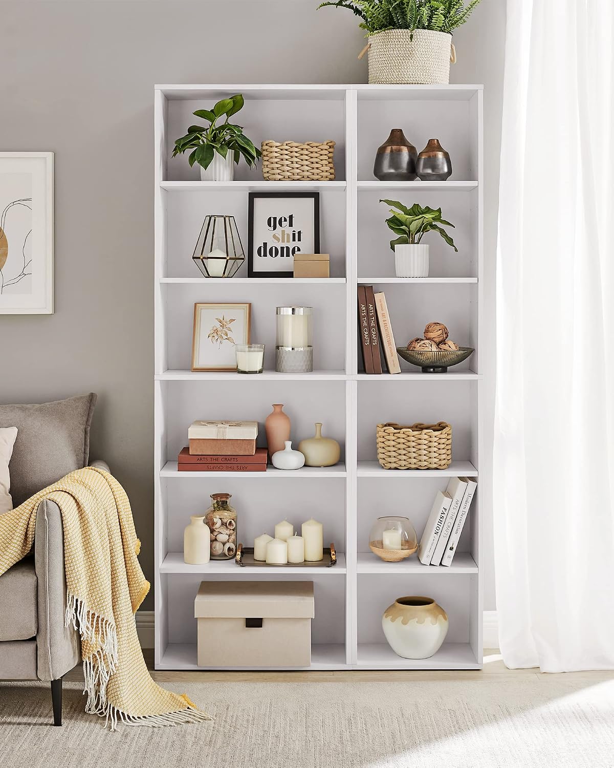 Detalle de VASAGLE LBC167T14 boekenkast met 6 niveaus, wit, 40 x 24 x 178,5 cm