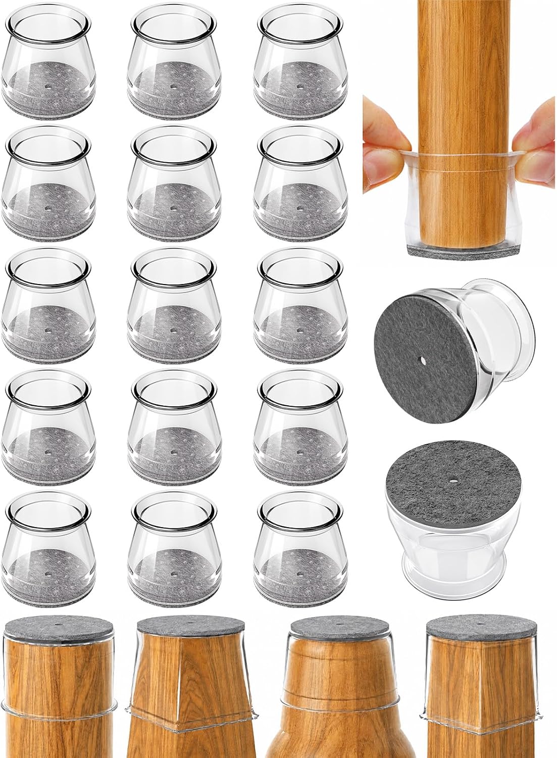 Detalle de VIUME Small (Fit 1"-1.5") Chair Leg Protectors, 24-Piece Silicone and Felt