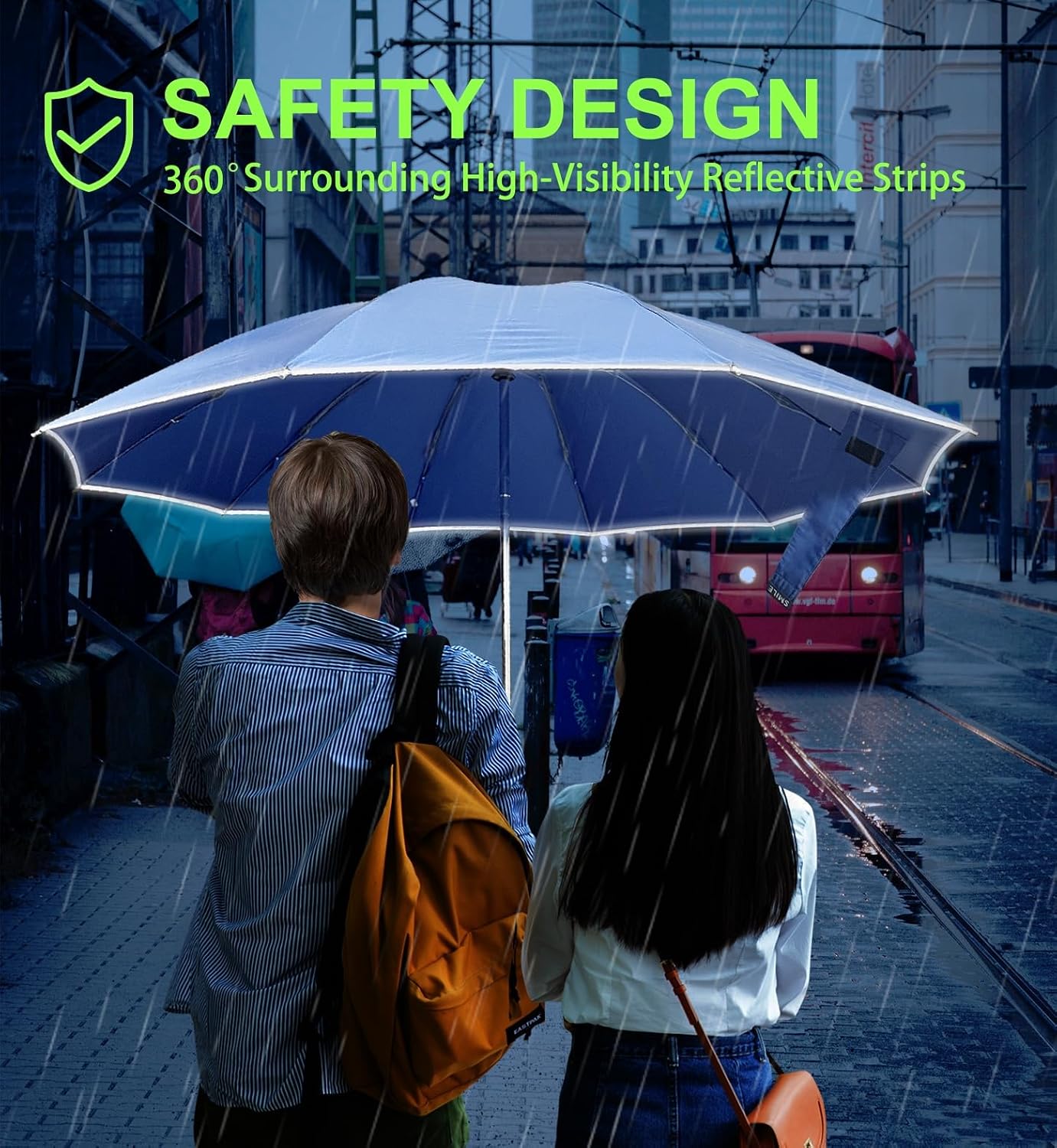 Detalle de TUMAAOTU Compact Inverted Umbrella with Never Forget Carabiner Handle – windproof travel auto open/close