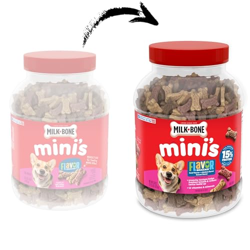 Detalle de Milk-Bone Flavor Snacks Mini’s Dog Biscuits — Flavored Crunchy Treats, 36 oz Canister