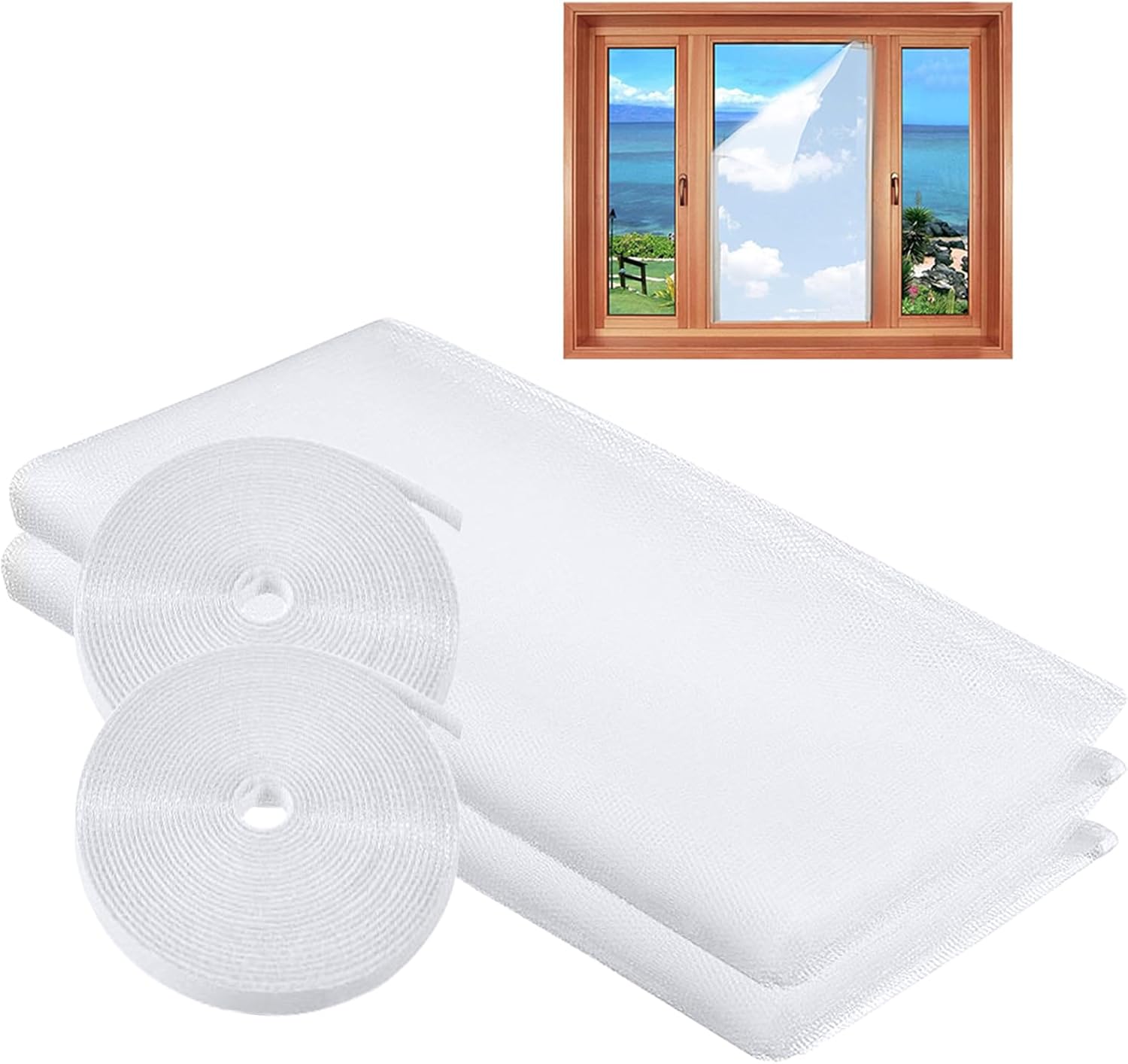 Detalle de MOEGFY Window Screen Mosquito Netting (2 Pack) – Self-Adhesive Fly Screen Mesh Curtain, White, 150x180CM with Sticky Tape