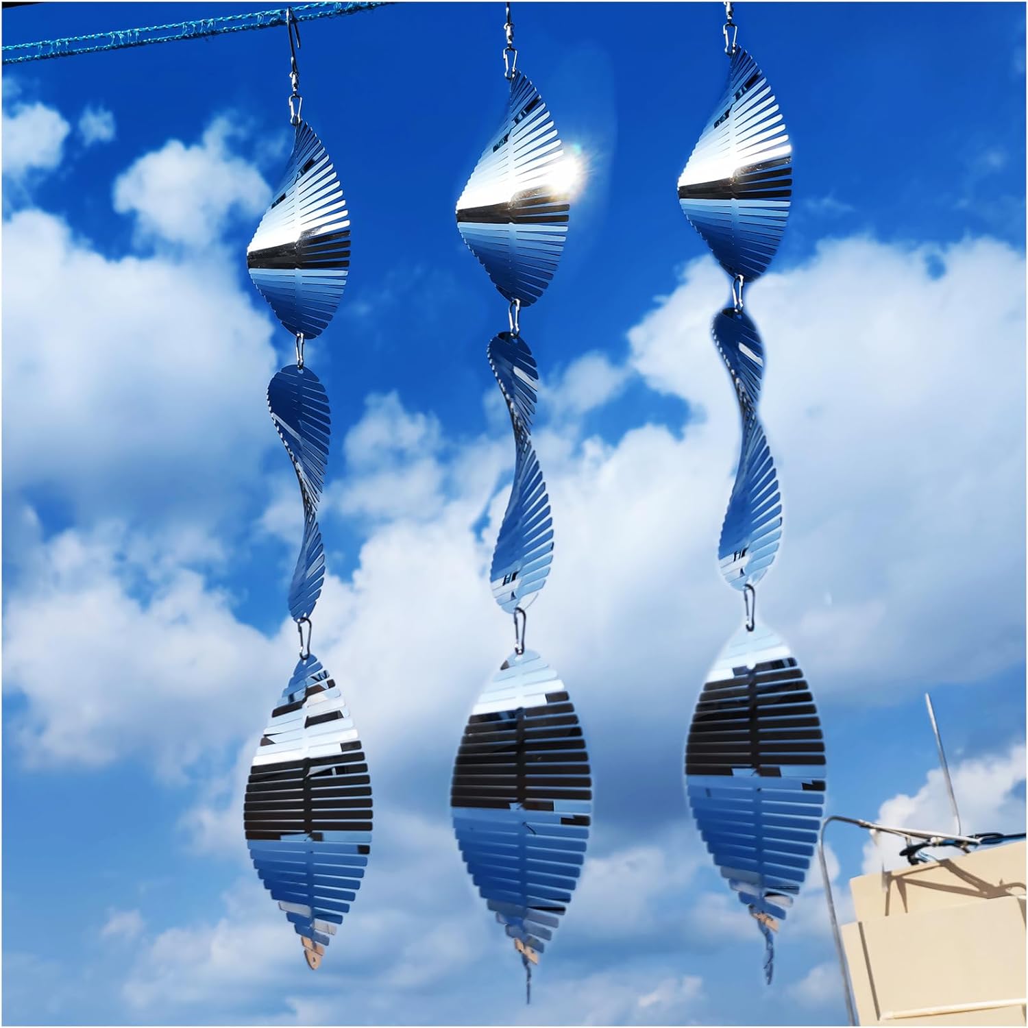 DJUAN Metal Bird Scare Discs Set (Reflective, Double-Sided) with Wind Spinners for Outdoor Garden & Yard