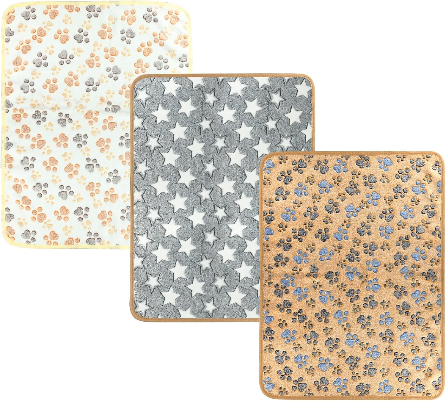 Thumbnail 6 de 3 Pcs XL Pet Soft Dog Blankets Washable – 107x75cm & 76x53cm, Paw Bone Print Fluffy Fleece Set