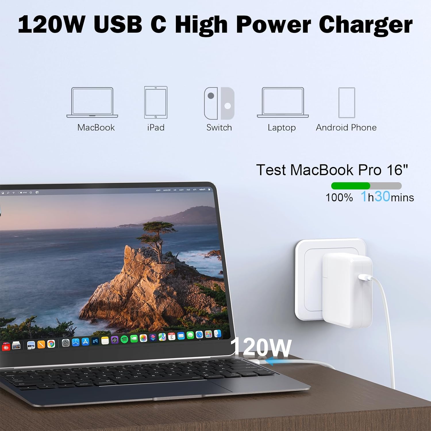 Thumbnail 1 de Mac Book Pro Charger — 120W USB-C Fast Charger Adapter for MacBook Pro & Air, iPad Pro, and All USB-C Devices