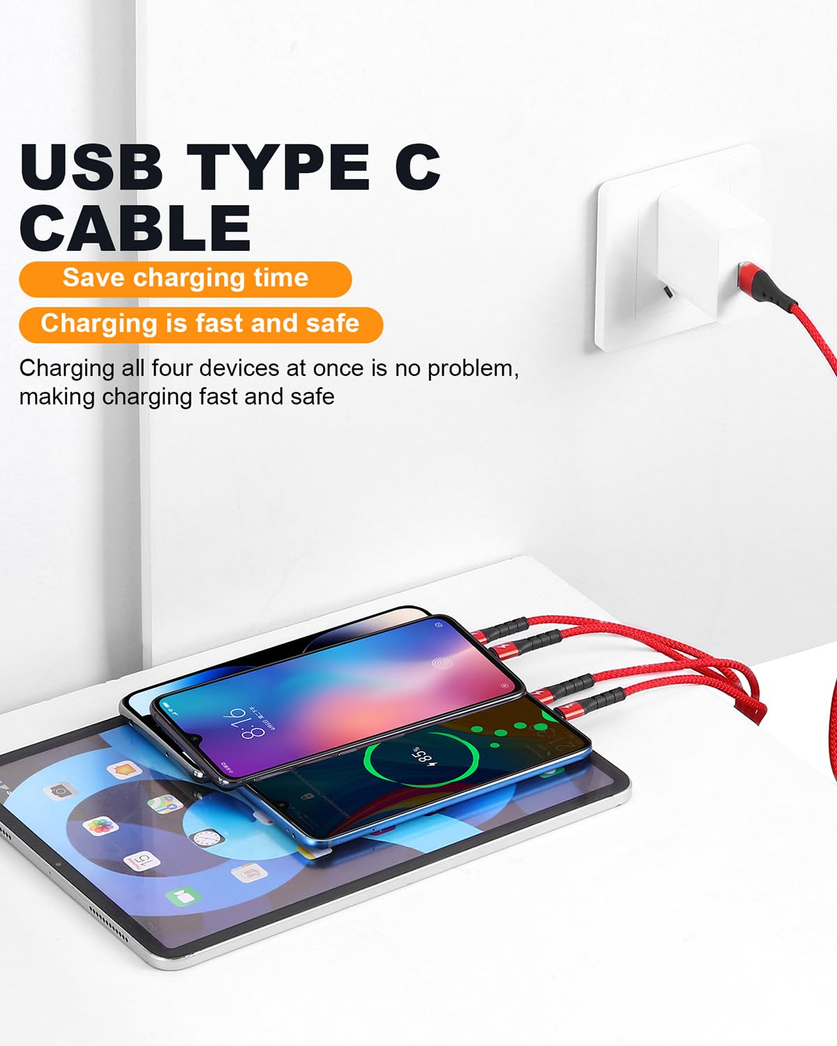 Thumbnail 6 de SIQIWO USB Typ C Kabel 1.2M 4‑Port QC 3.0