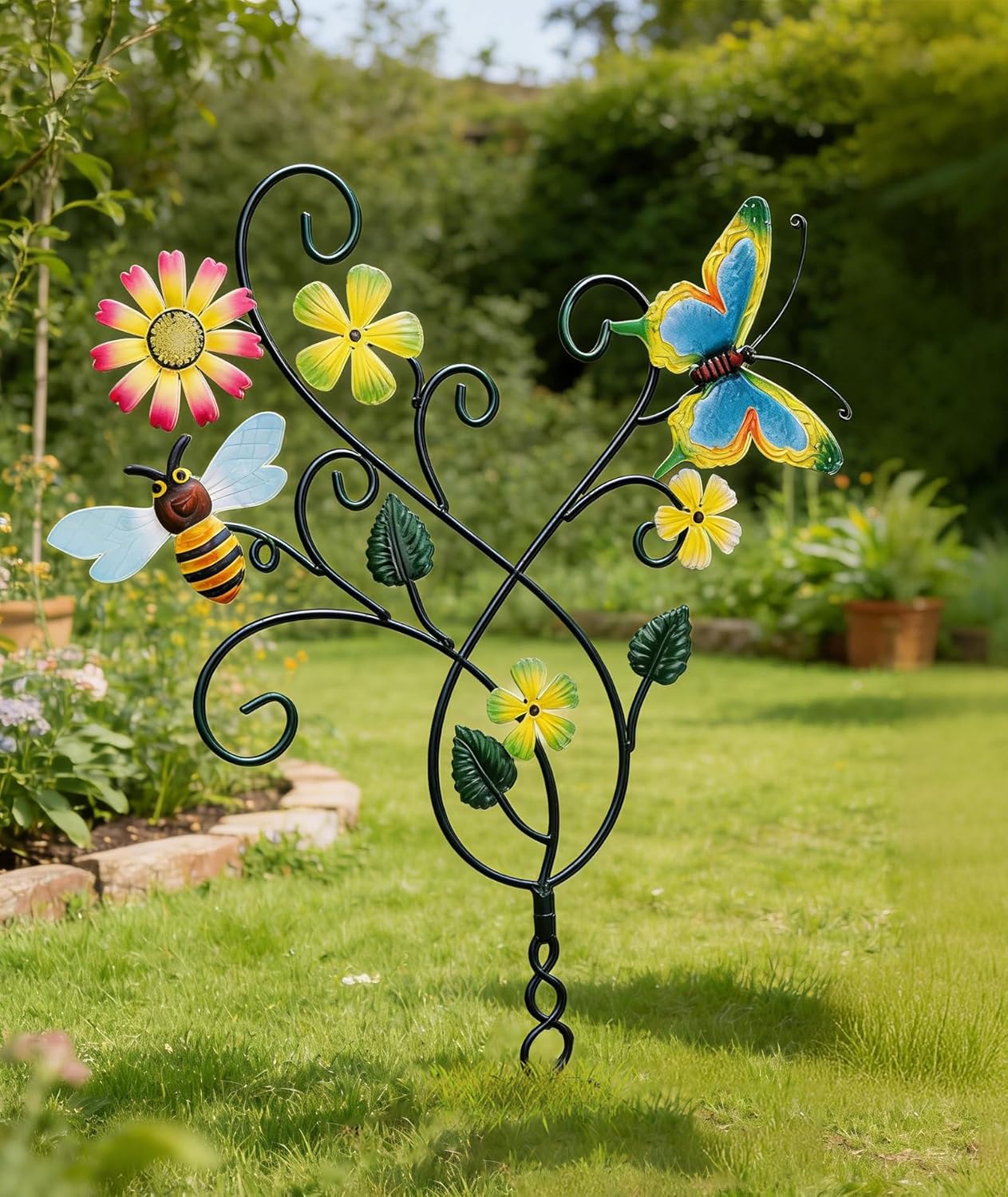 Thumbnail 1 de WENTTUO Decor for Outside 33 Inch: Dual-Function Garden Stake with Flowers and Dragonflies