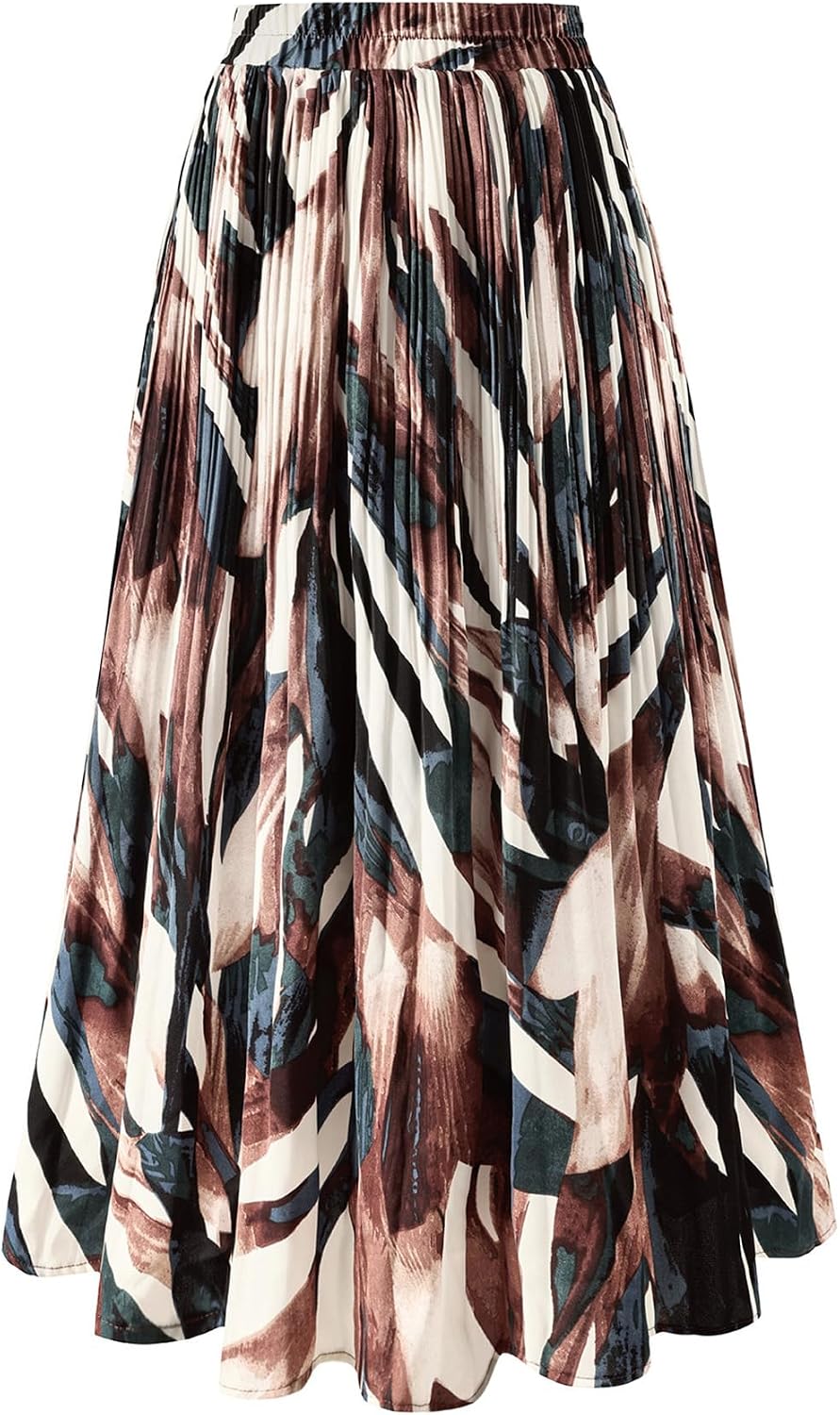 Detalle de Velinsak Women's Long Pleated A-Line Skirt with High Elastic Waist