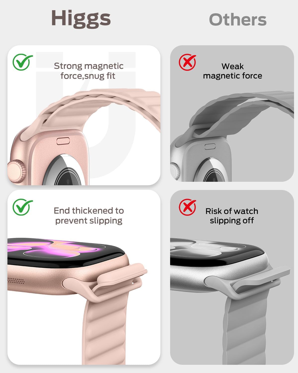Detalle de Higgs Magnetic Silicone Sport Strap for Apple Watch (38–49mm) – versatile, skin-friendly and easy to adjust