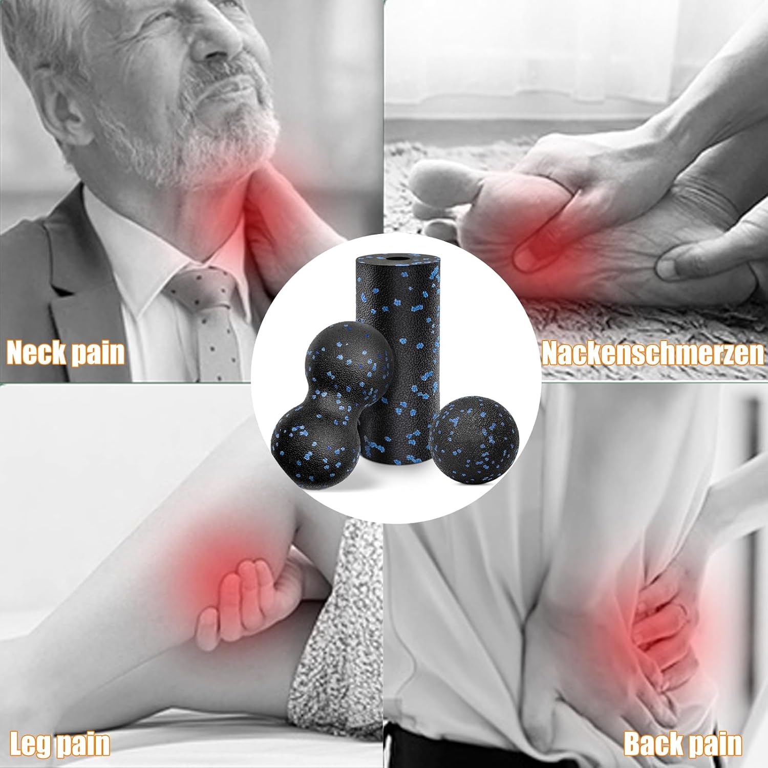 Detalle 2 de LINLINOI set met 3 massageballen en fasciarol van EPP-schuim