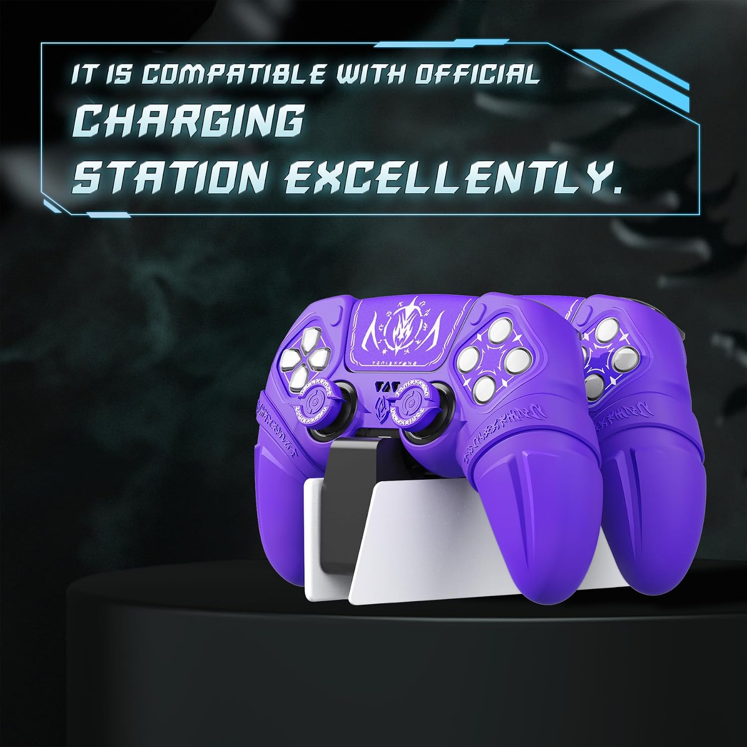 Thumbnail 6 de PlayVital Runes Edition Silicone Cover Skin for PS5 Controller with Thumb Grips, Touchpad Skin, D-pad Area Sticker and Purple Anti-slip Grip