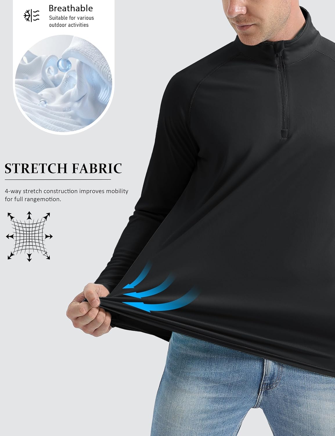 Thumbnail 3 de MAGCOMSEN men’s long sleeve sun protection 1/4 zip running & gym rash guard top (UPF 50+)