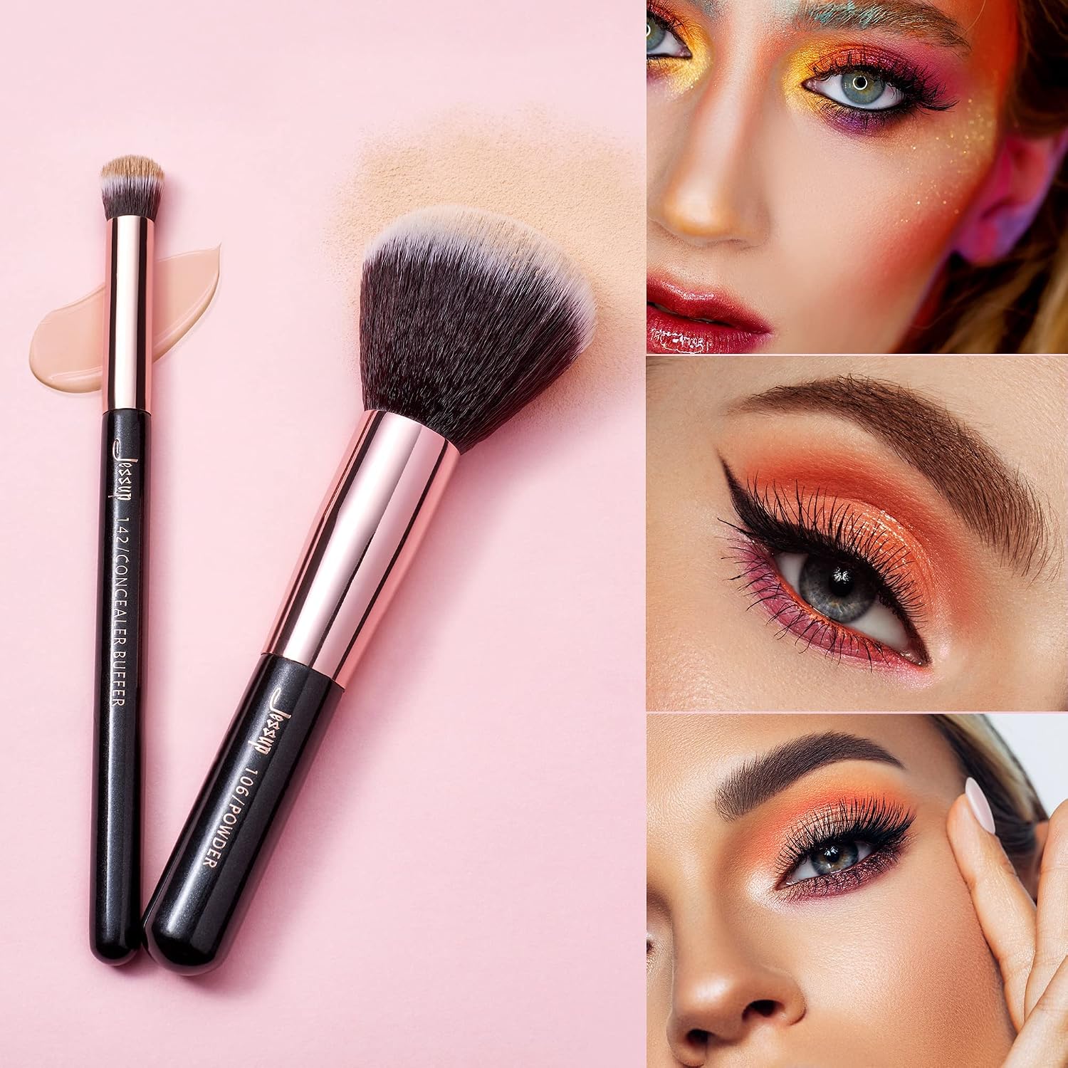 Detalle de Jessup Pinceaux Maquillage 25 pièces T155 (cheveux synthétiques et naturels, noir/rose)