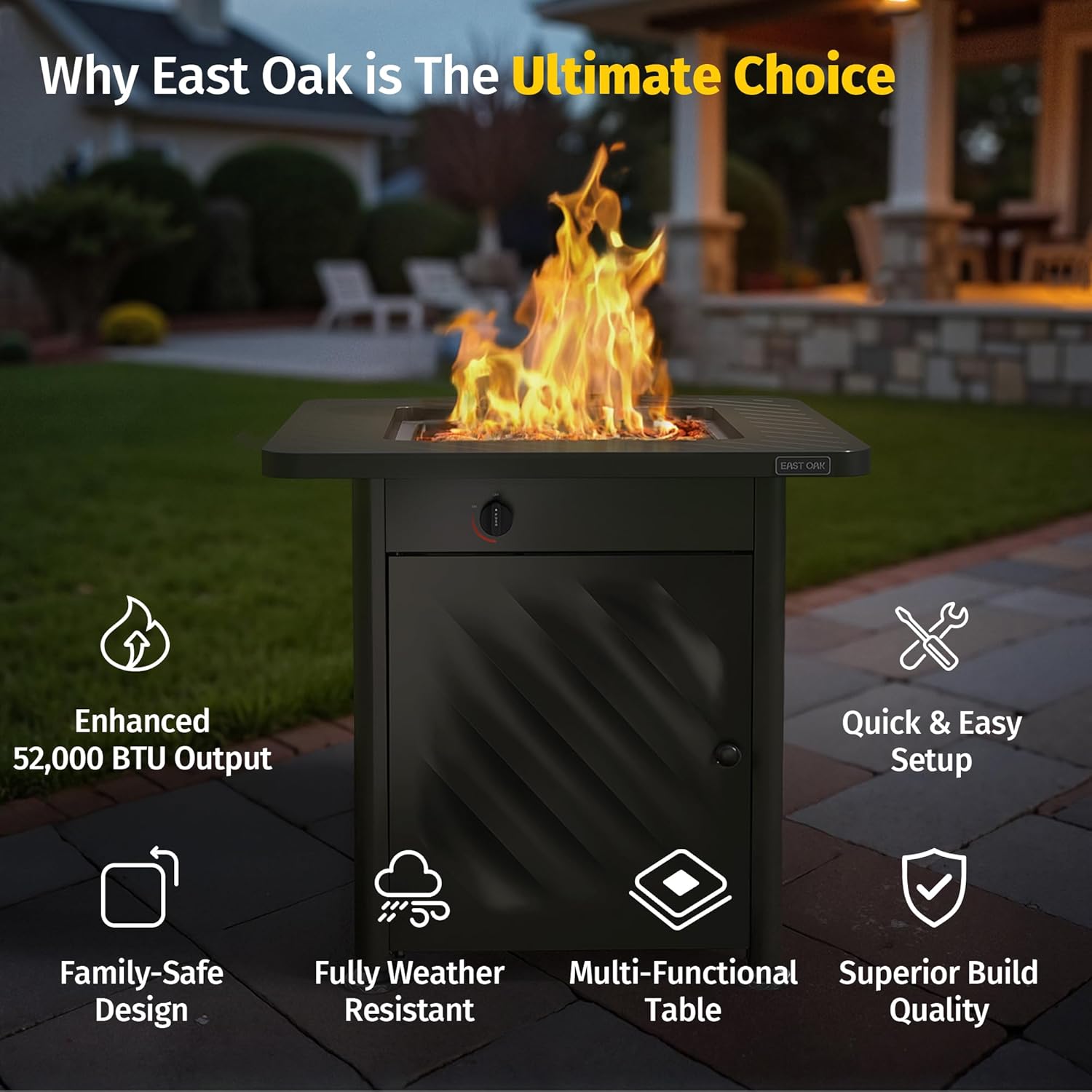 Thumbnail 2 de East Oak 28” Propane Fire Pit Table ⚡