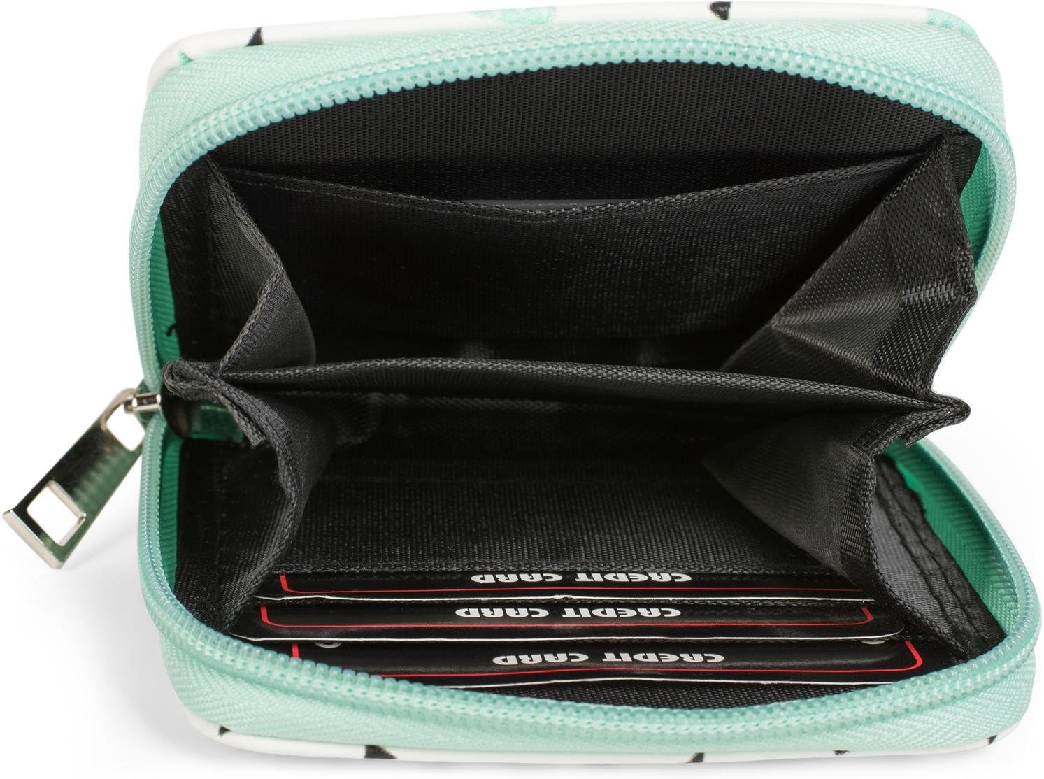 Detalle de styleBREAKER mini portamonete con stampa cactus – bianco/verde menta, chiusura a cerniera circolare
