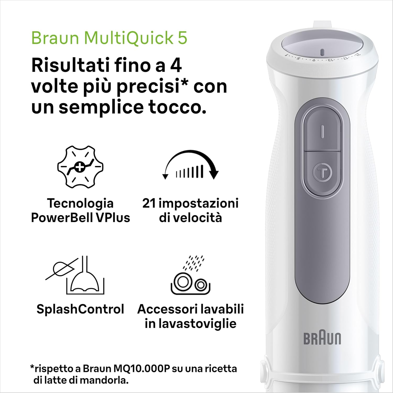 Thumbnail 2 de Braun MultiQuick5 MQ50.001M minipimer con 21 velocità, 1000W e 5 anni di assistenza (bianco)