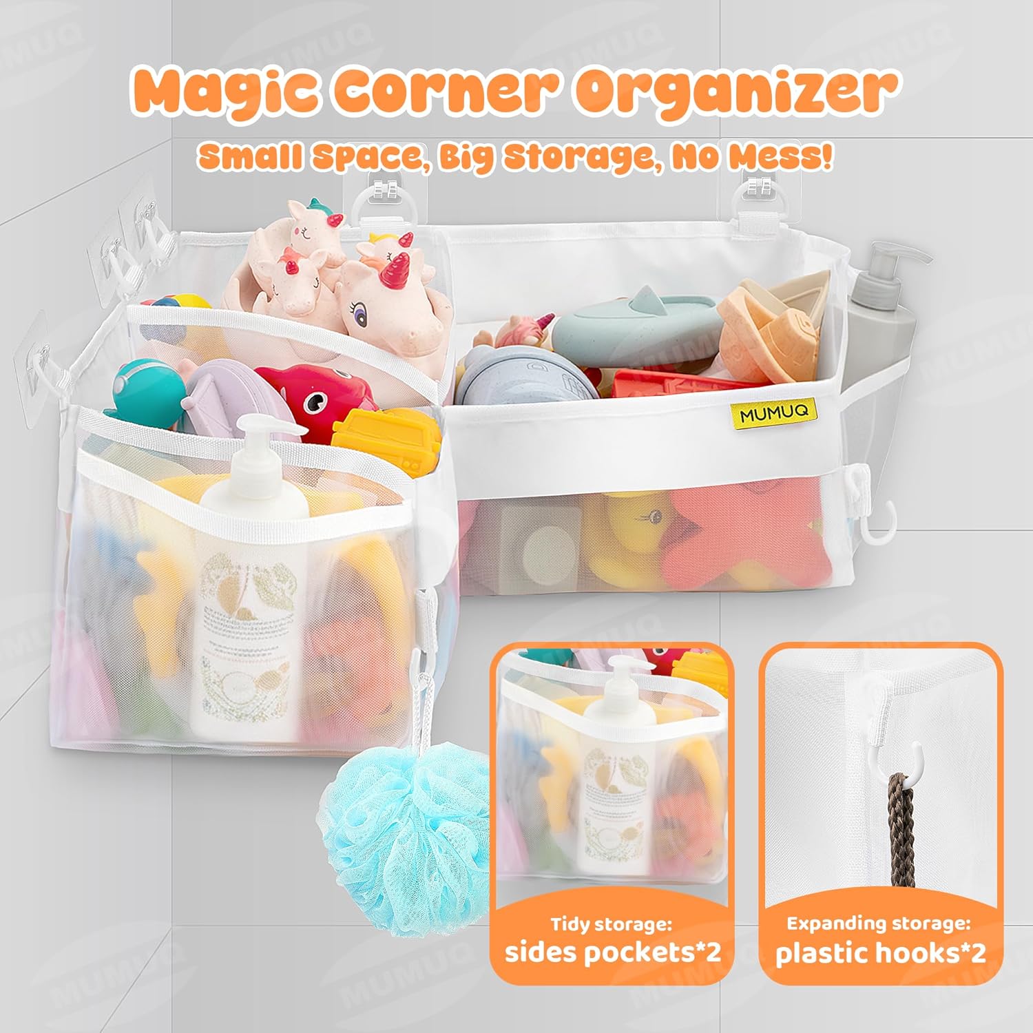 Thumbnail 3 de MUMUQ 3 Compartments Bath Toy Storage Corner Bath Toy Holder