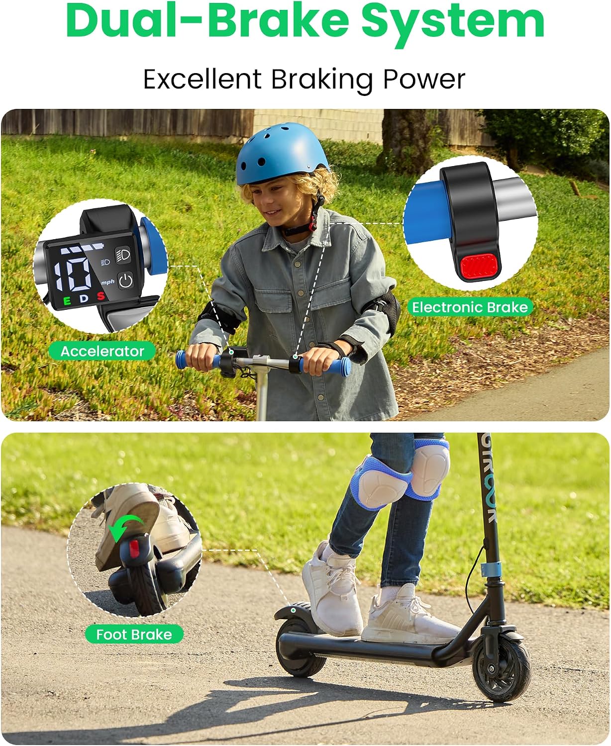 Detalle de Gyroor H30 Max Kids Electric Scooter with 150W Motor and Adjustable Handlebar