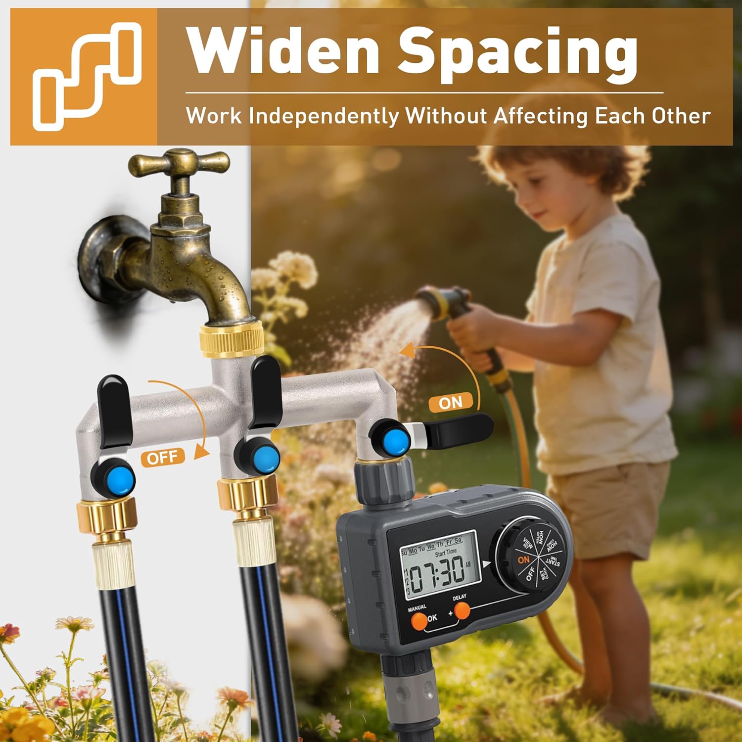 Thumbnail 1 de OPERMAXER 3-Wege Wasserhahn Wasserverteiler aus 304 Edelstahl – 3/4 Zoll Messing Anschluss mit Absperrhähnen