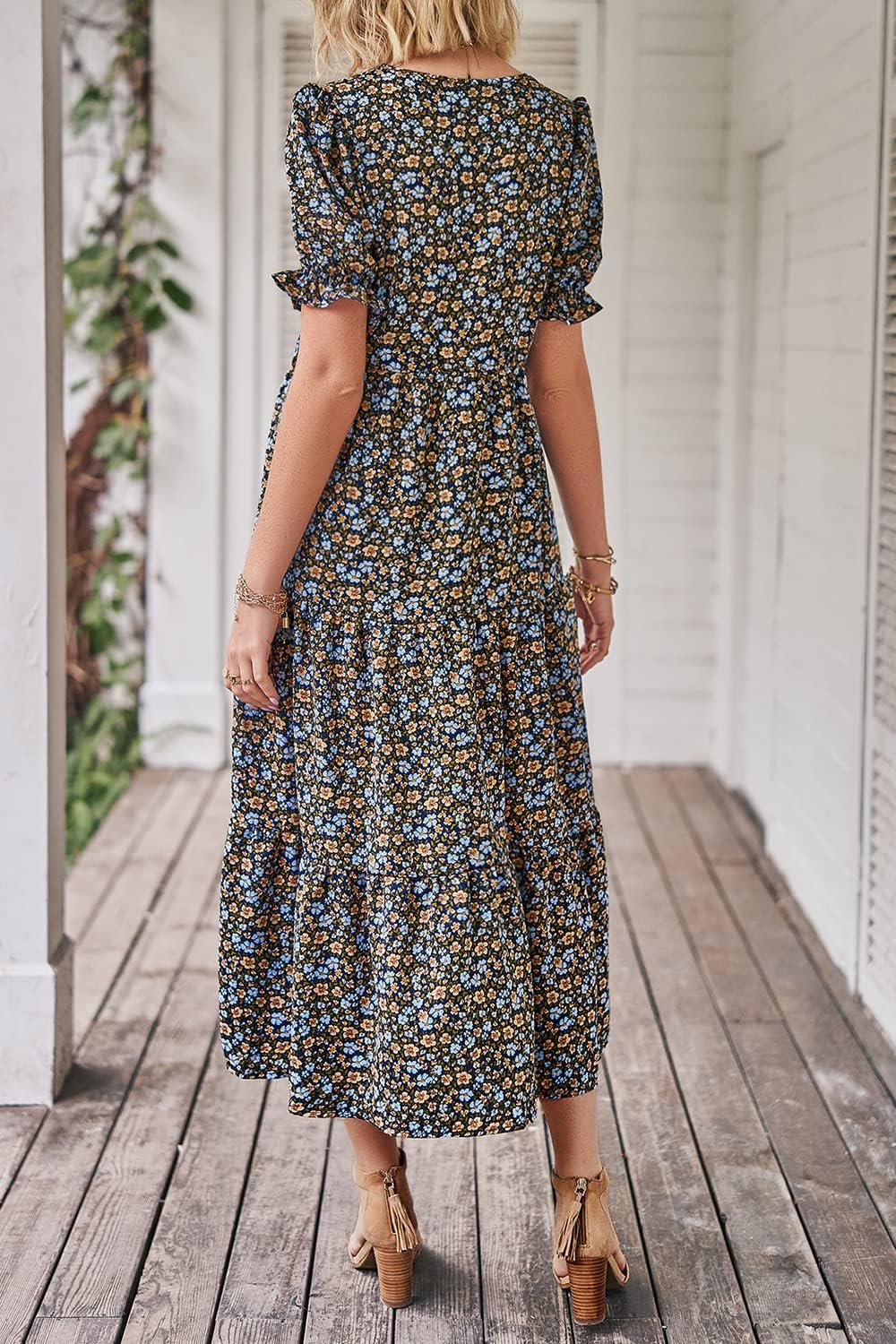 Detalle de PRETTYGARDEN 2026 Summer Floral Boho Midi Sundress for Women