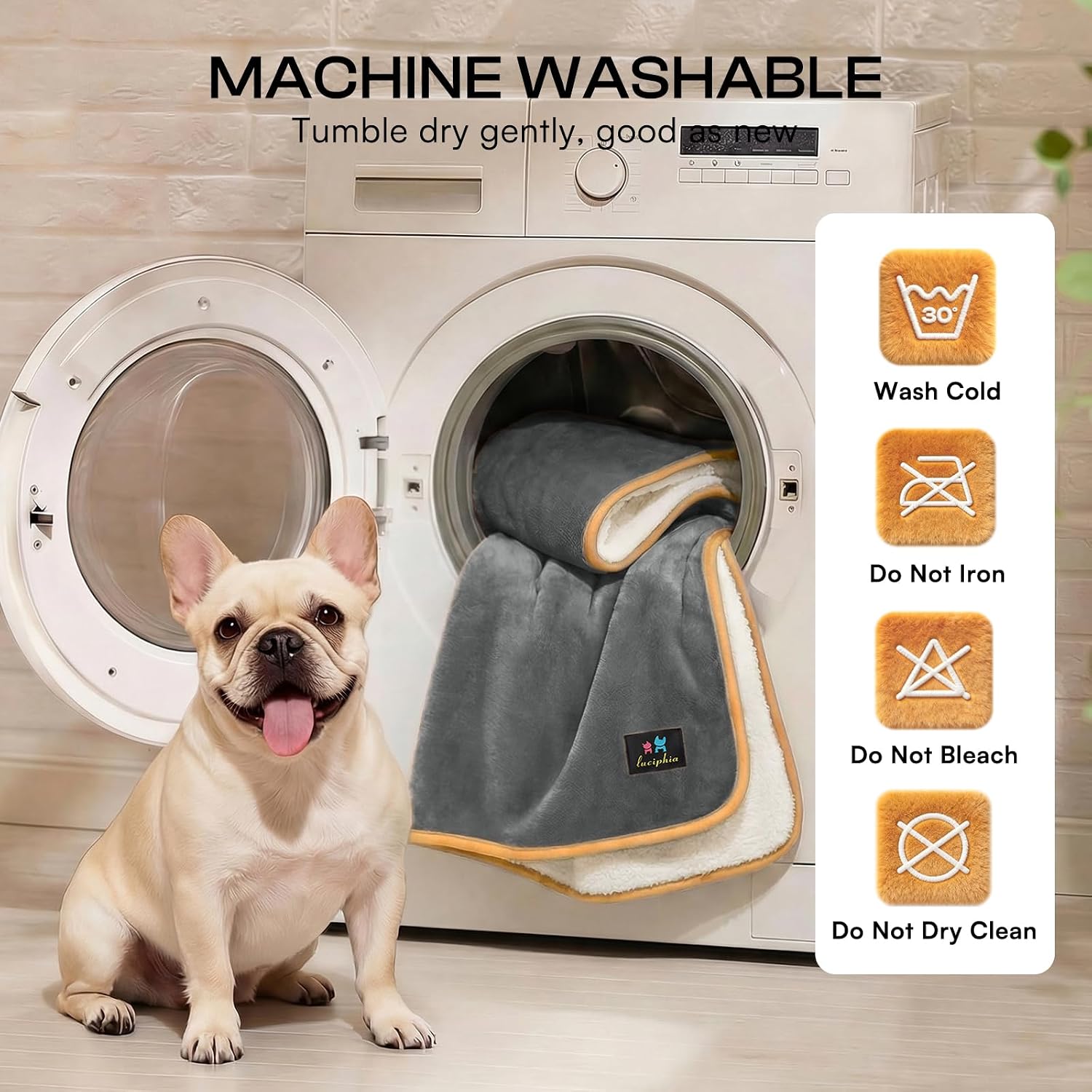 Detalle de Luciphia Waterproof Pet Blanket, Medium Reversible Sherpa Fleece Throw, Gray/White