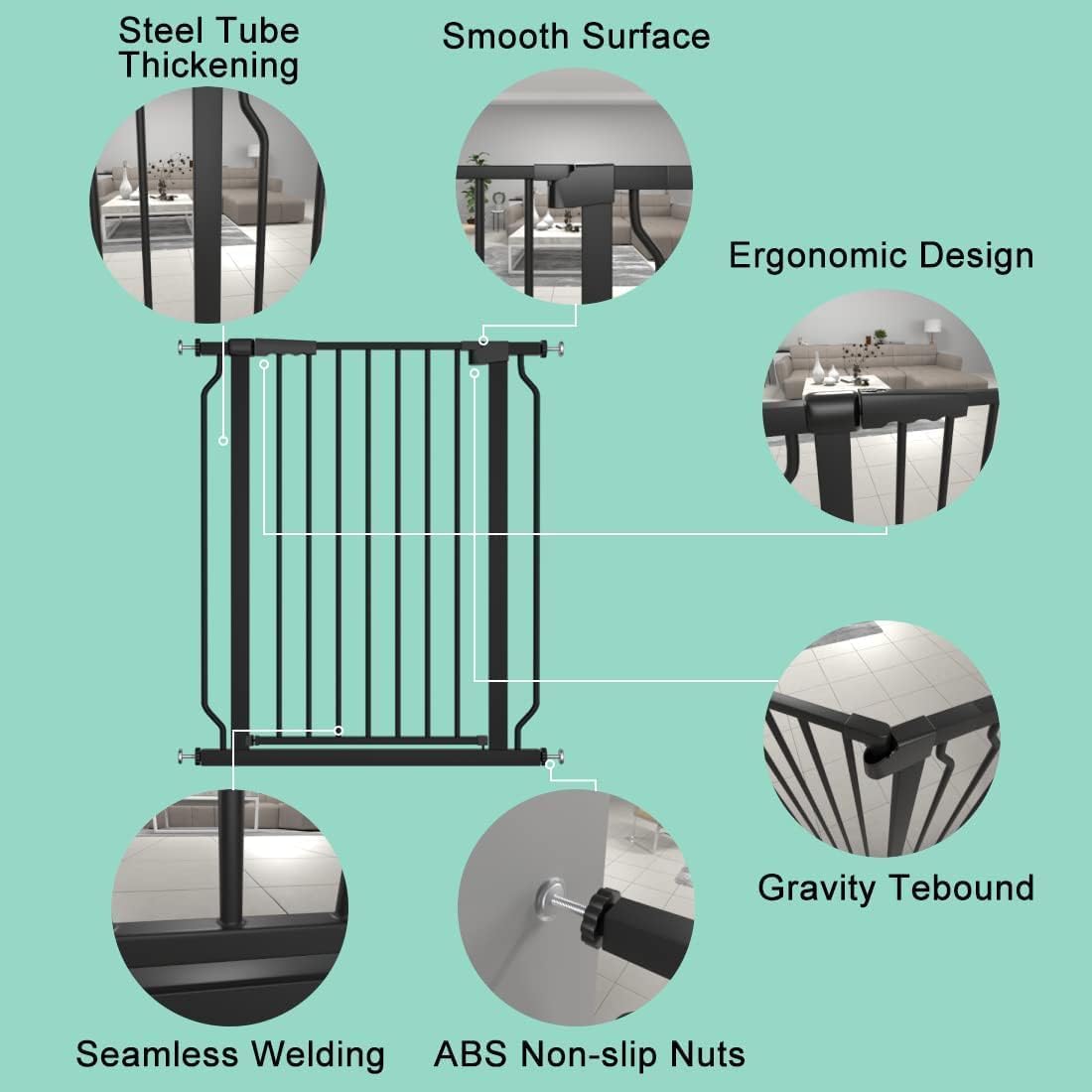 Thumbnail 5 de ALLAIBB 40.55" Extra Tall Baby Gate, White, Pressure-Mounted, Auto-Close