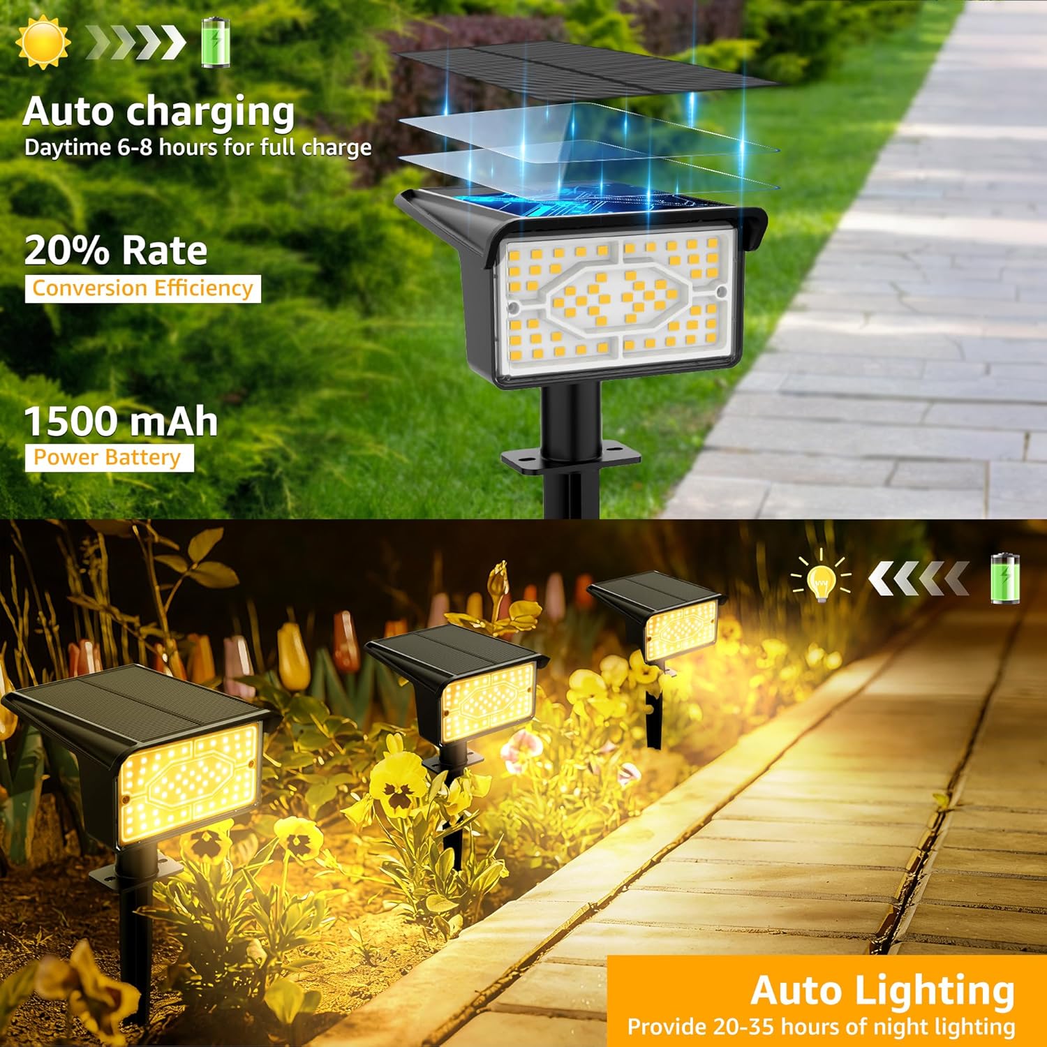 Thumbnail 2 de Ollny Solar Spot Lights Outdoor Garden 4-Pack stake lights (IP65) with warm white, dimmable-style modes