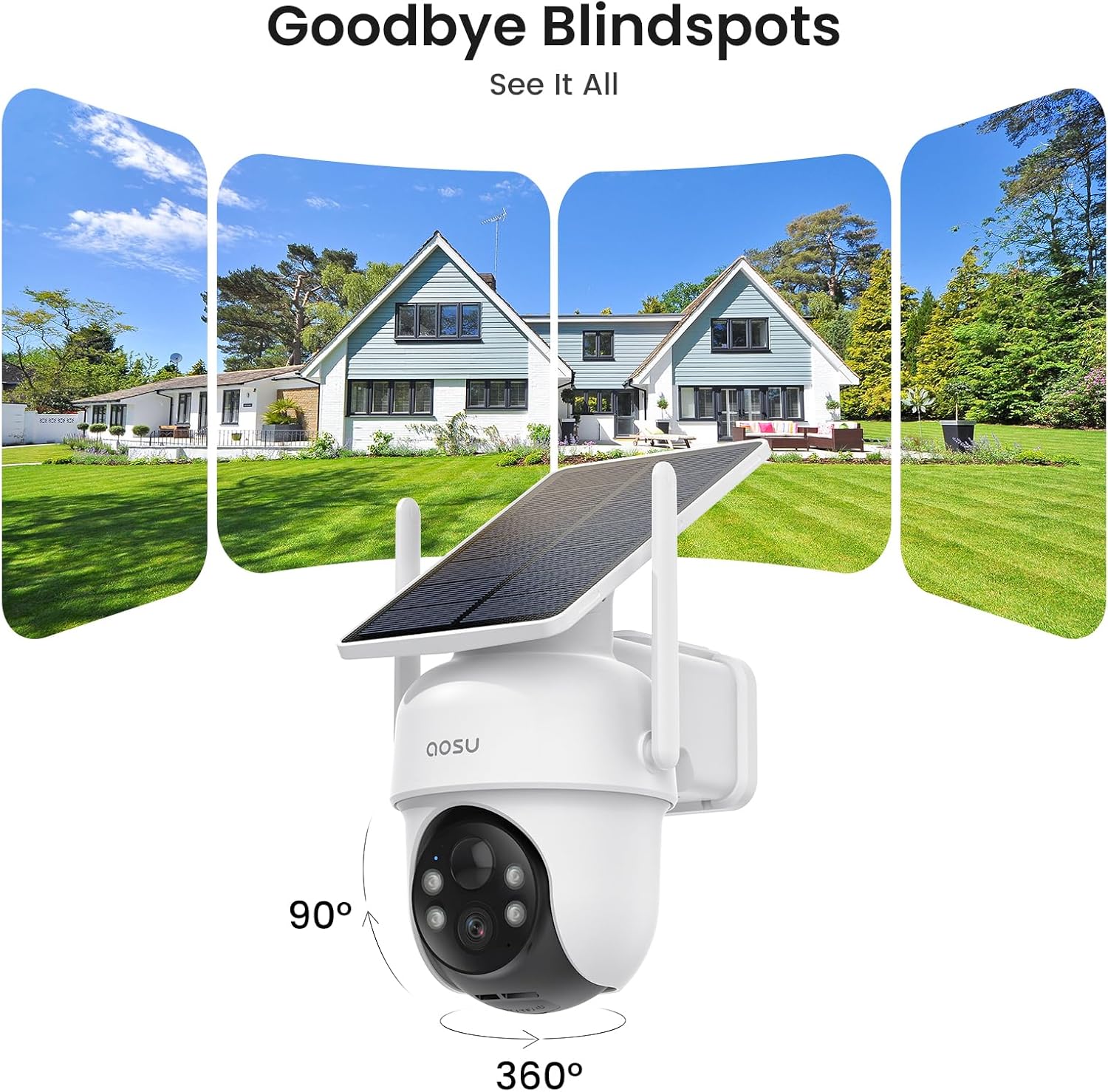 Detalle 2 de aosu 2K Outdoor Wireless Security Camera Kit with aosuBase – 2 Cam System, Solar Powered, 360° Pan & PTZ, No Subscriptions