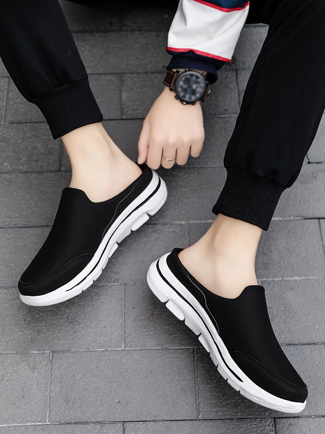 Detalle de SMajong Slip on Mules: Breathable Knit Garden Slippers for Indoor and Outdoor Use