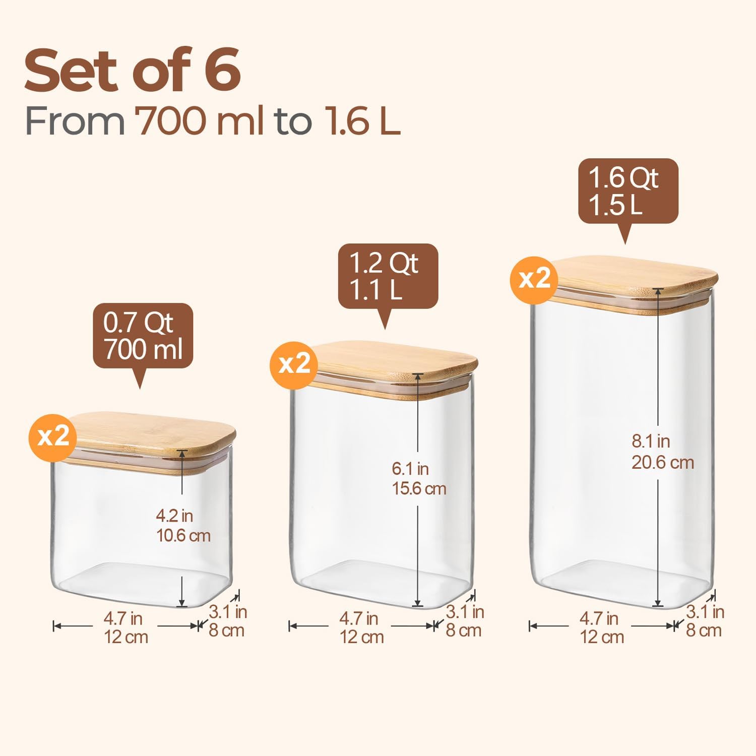 Thumbnail 1 de ComSaf Glass Storage Containers With Lids 6-Pack: Rectangular, Airtight Glass Canisters for Kitchen Pantry