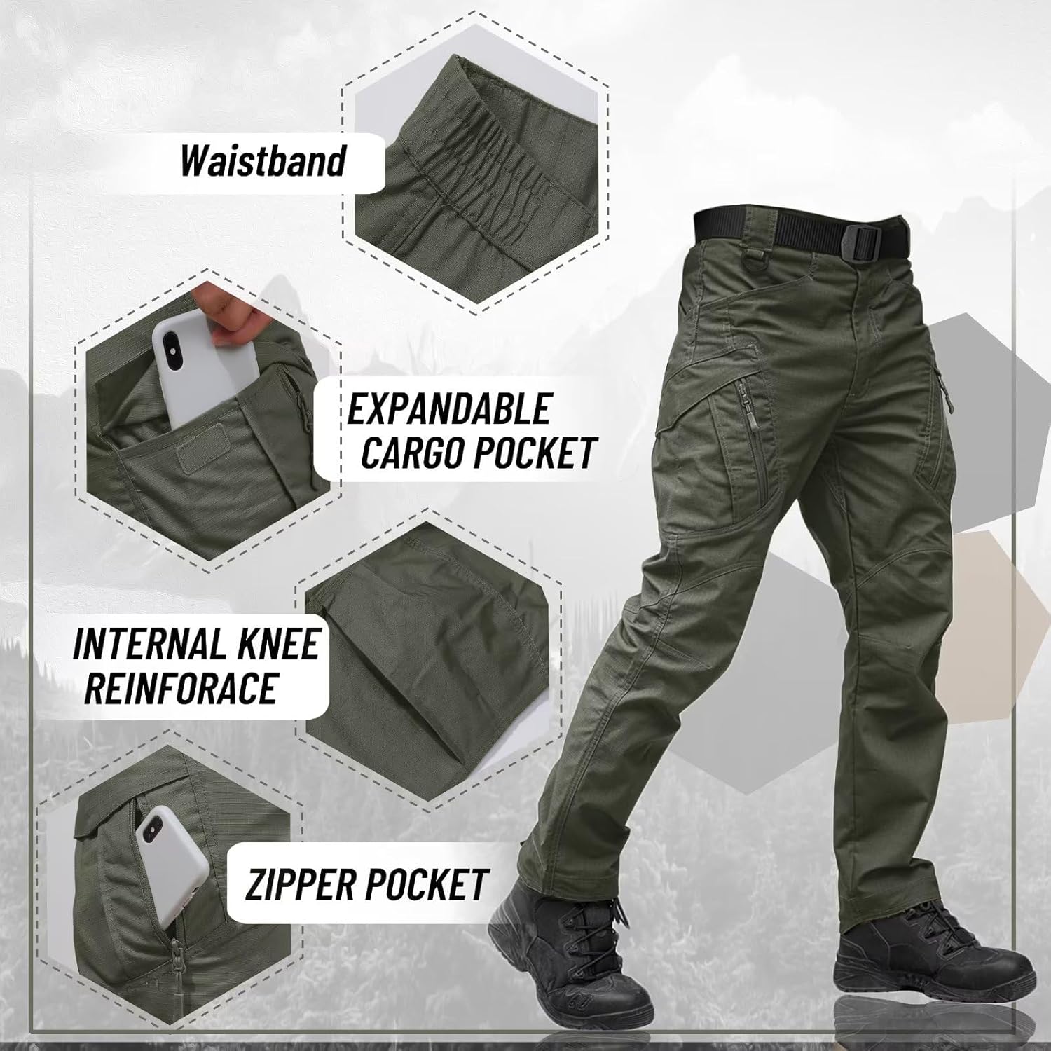 Thumbnail 4 de TACVASEN Military Cotton Men's Outdoor Hiking Trousers with Multi-Pockets