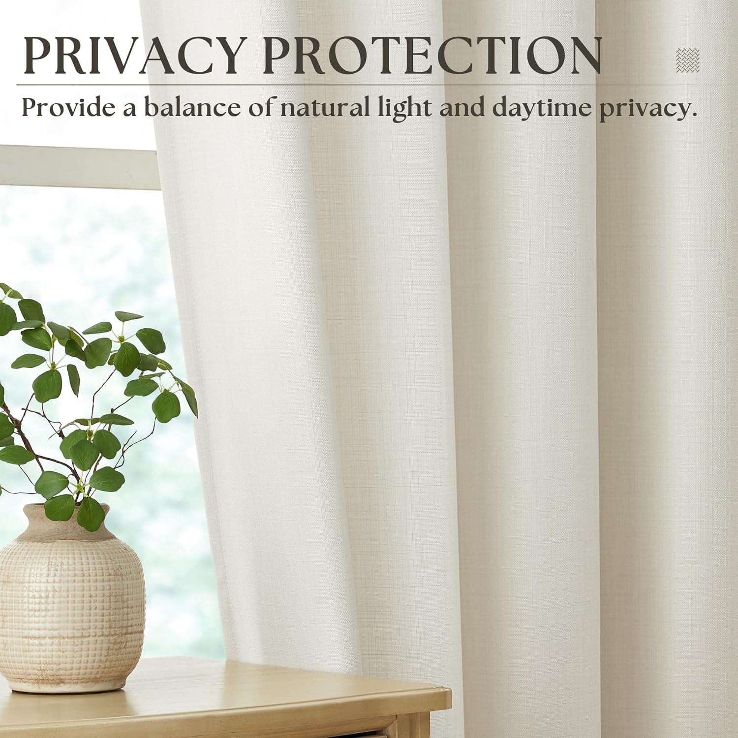 Thumbnail 5 de Natural Cream Linen Curtains 108 Inches Long with Bronze Grommets, 2-Panel Set