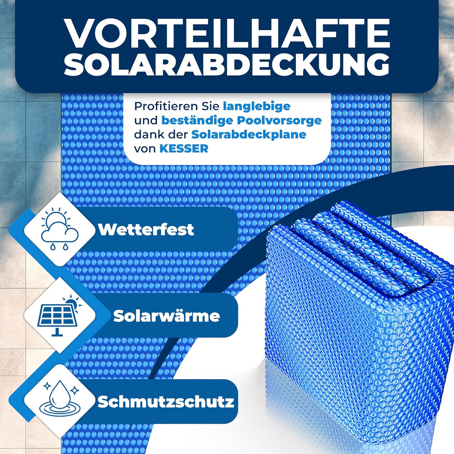 Thumbnail 3 de KESSER® Pool Solarabdeckplane rechteckig 600 x 400 cm (Solarfolie, 120 µm) zuschneidbar mit Schere, Lochzange und 12 Ösen