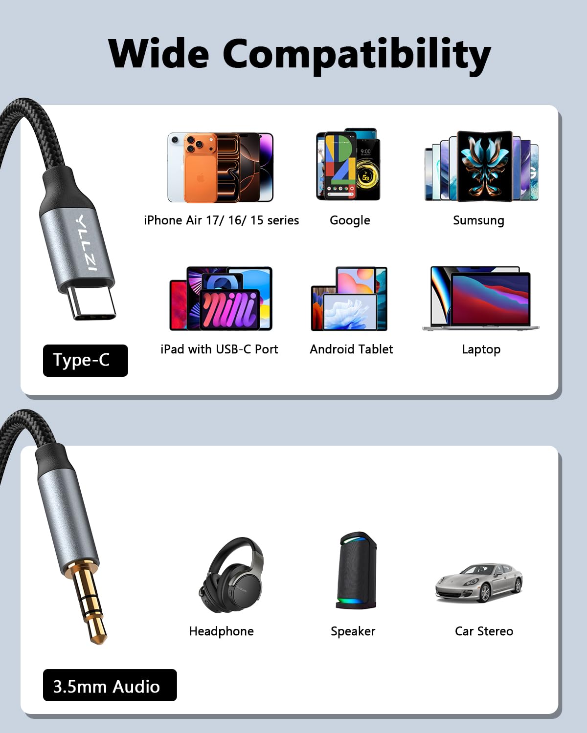 Thumbnail 2 de YLLZI Cavo da AUX a USB C: adattatore DAC 3,5 mm per iPhone, Galaxy e altri dispositivi USB-C