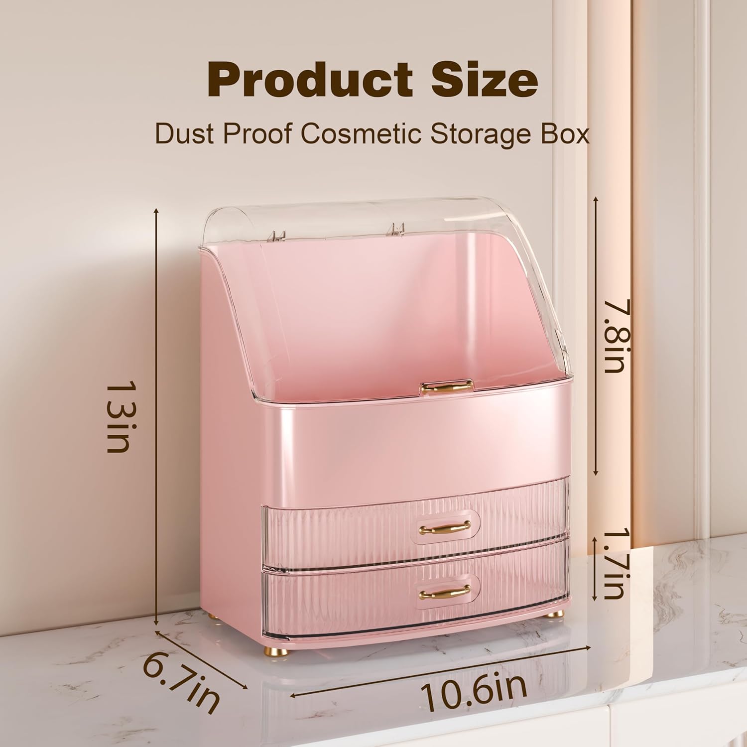 Thumbnail 4 de lurcns Makeup Organiser with Drawers (Pink) – vanity storage box with lid