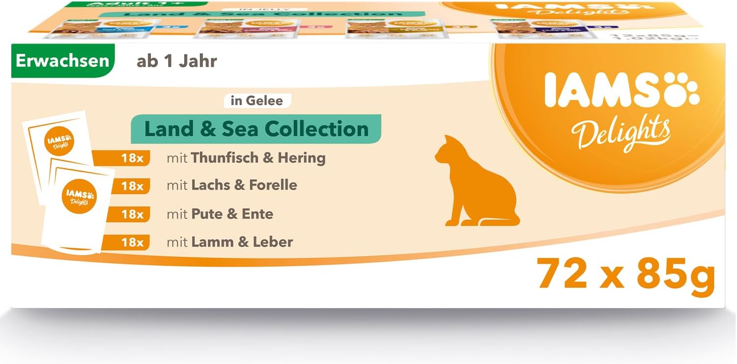 Detalle de Iams Advanced Nutrition Chat Adulte Assortiment Terre Land en gelée – 72 sachets x 85 g