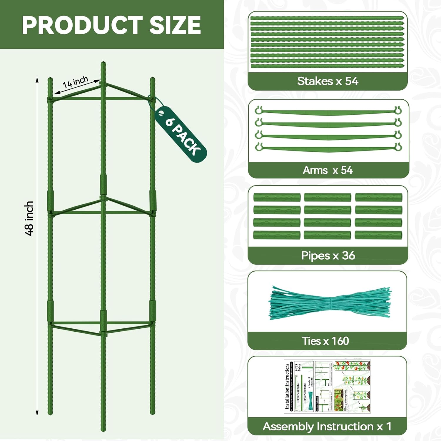 Thumbnail 5 de Halatool 6 Pack Adjustable Tomato Cages (up to 120cm) – Garden Stakes Support Frame for Pots & Raised Beds