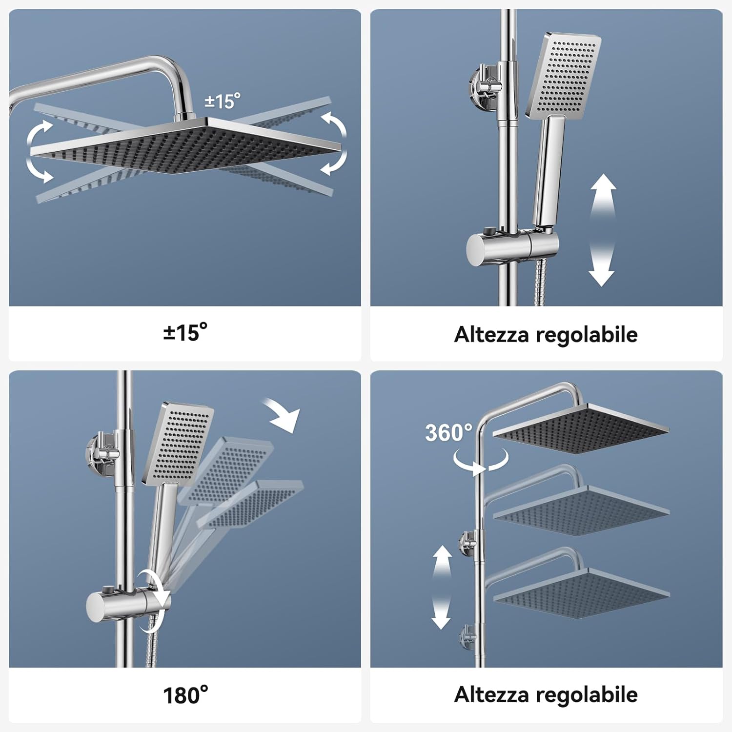 Thumbnail 4 de Auralum Colonna Doccia con Mensola: colonna regolabile 72–110 cm, soffione 25 cm e doccetta multifunzione