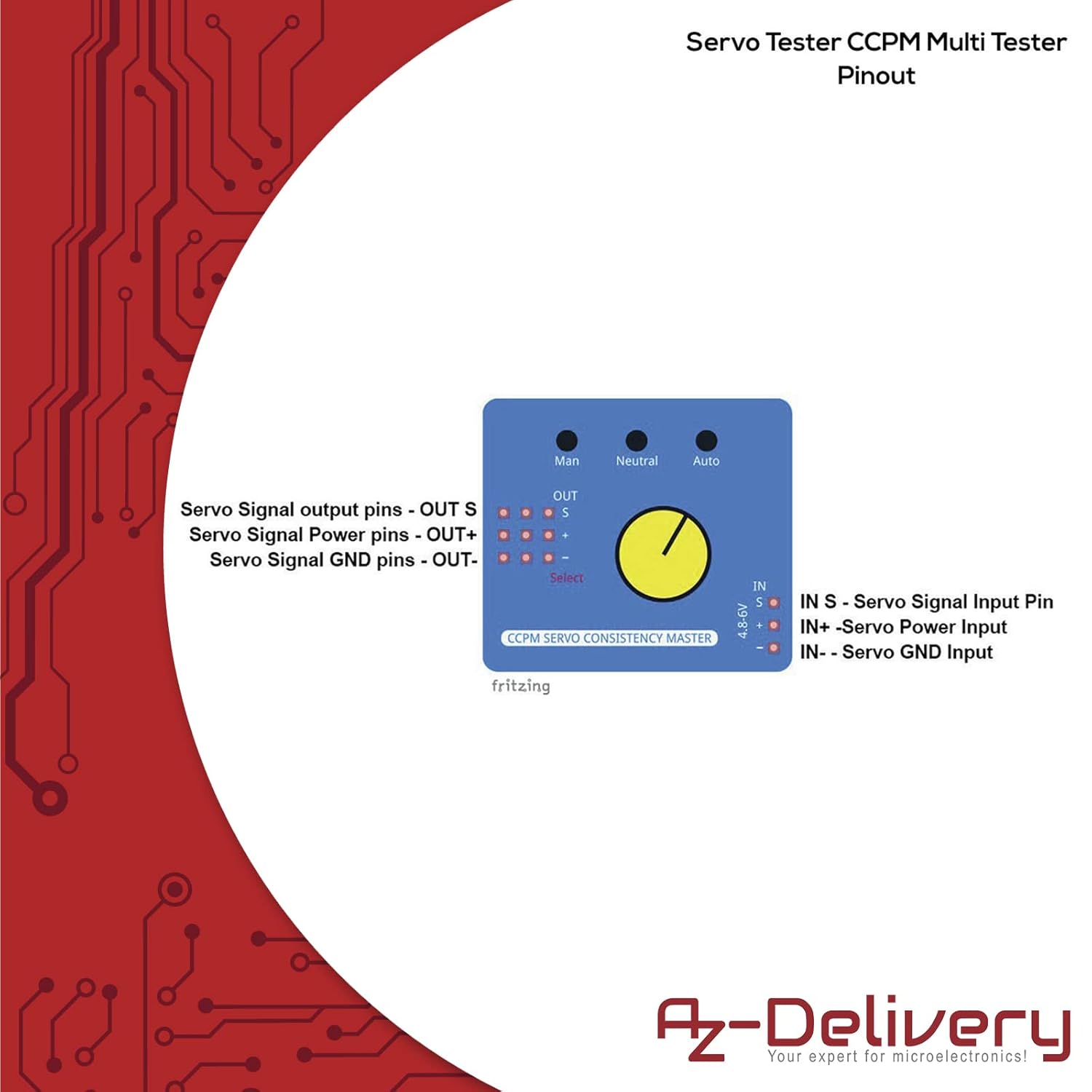 Thumbnail 5 de AZDelivery 3x Multi Servo Tester 3CH: controllo velocità/corrente per servi e setup ESC (con e-book)