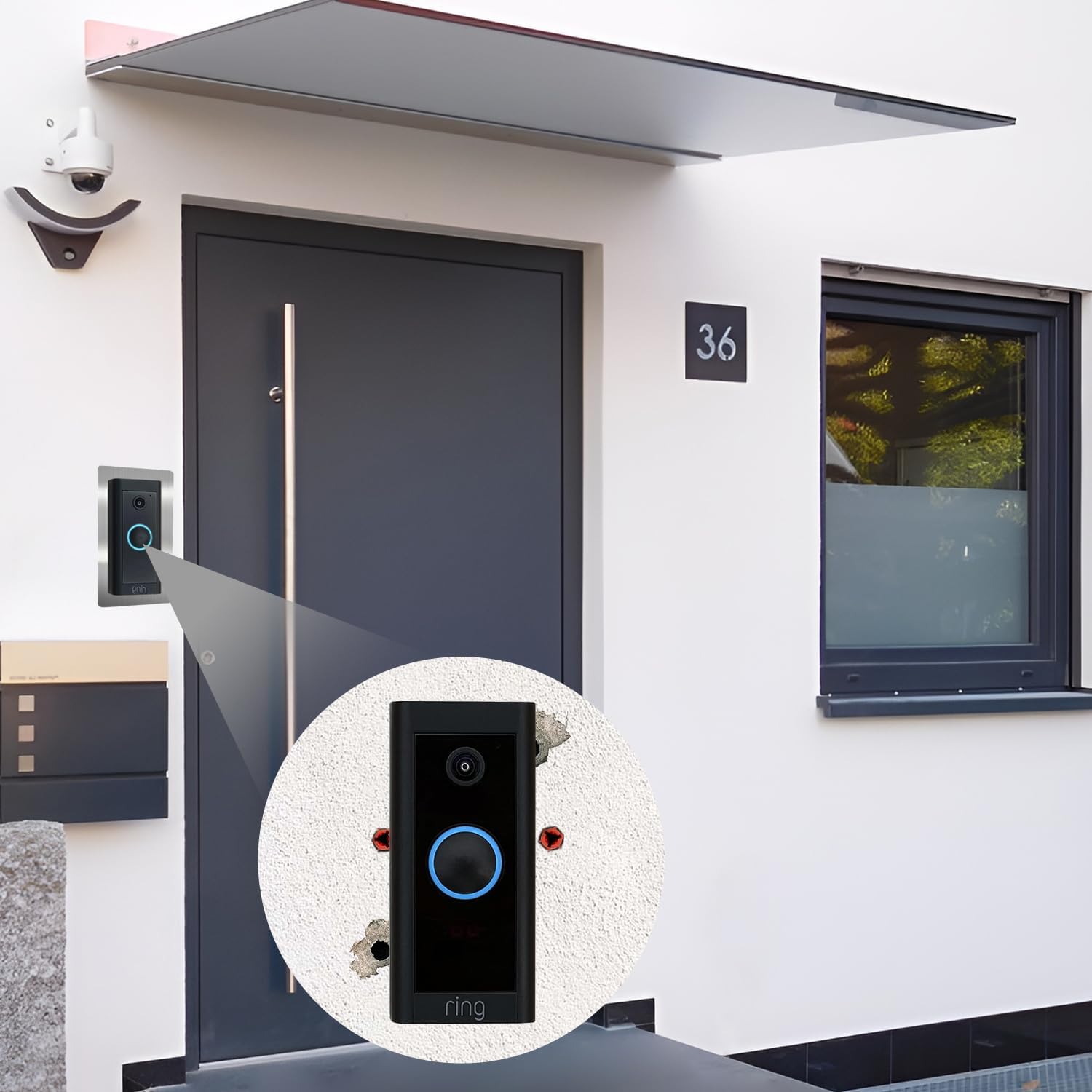 Thumbnail 5 de Verdeckte Blende aus Edelstahl für Ring Video Doorbell Wired – Halterung grün verdeckt alte Bohrlöcher