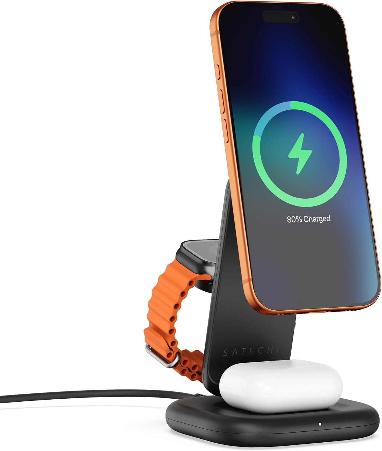 Detalle de SATECHI 3-in-1 Qi2 Wireless Charging Station review: a compact, three-device charger with 25W fast charging