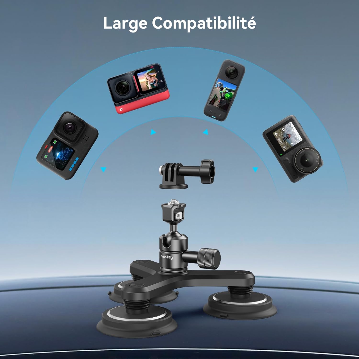 Thumbnail 6 de SMALLRIG 2-en-1 ventouse et aimant Triple Suction Cup Mount 4468 pour caméras d’action