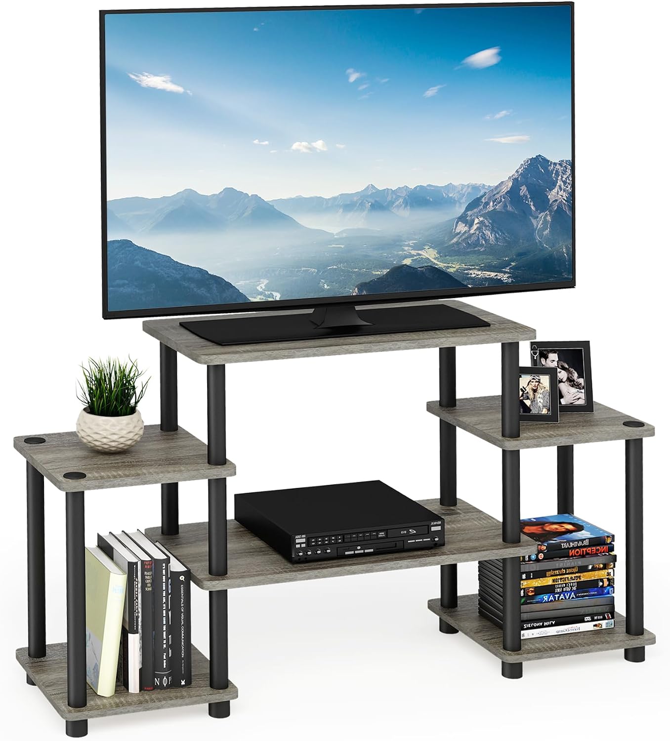 Detalle de Furinno 11257GYW/BK Turn-N-Tube テレビ台 6段 フレンチオークグレー/ブラック