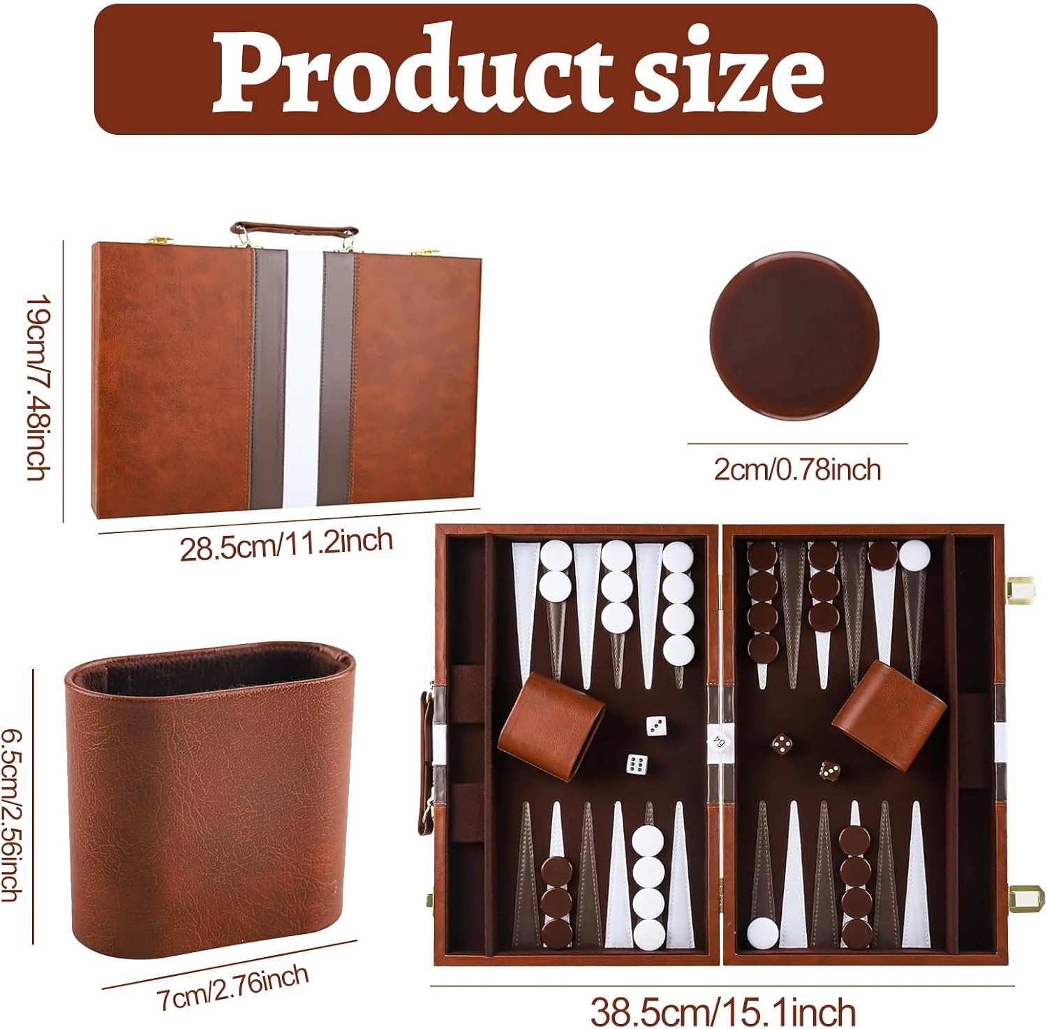 Thumbnail 4 de Backgammon Set with Premium Leather Case – 11 Inch Travel Board