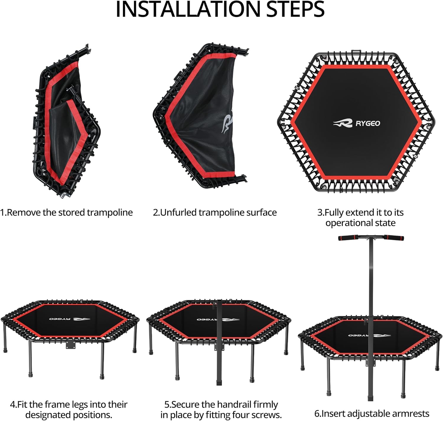 Detalle de RYGEO 50'' Fitness Trampoline: A Practical Rebounder for Home Workouts