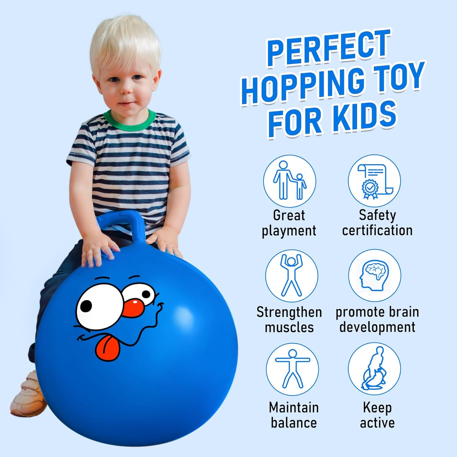 Thumbnail 2 de U&C Planet 2er-Set Hüpfball „Hopperbälle“ mit Griff (3–8 Jahre) – Space Hopper für drinnen & draußen