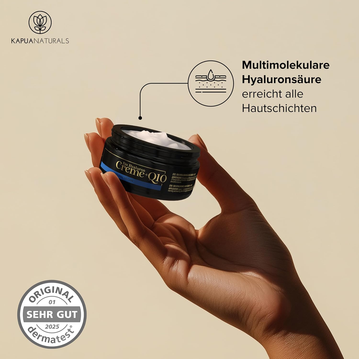 Detalle de Kapua Naturals Bio Hyaluron Gesichtscreme 100 ml mit Q10 – Anti-Aging mit natürlichem UV-Schutz